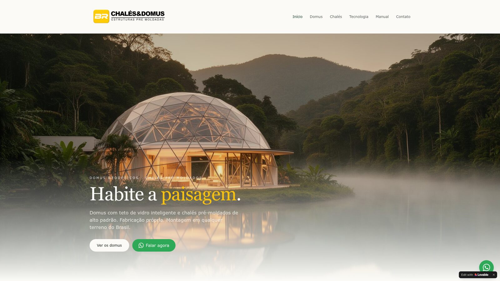 Site da BR Chalés & Domus
